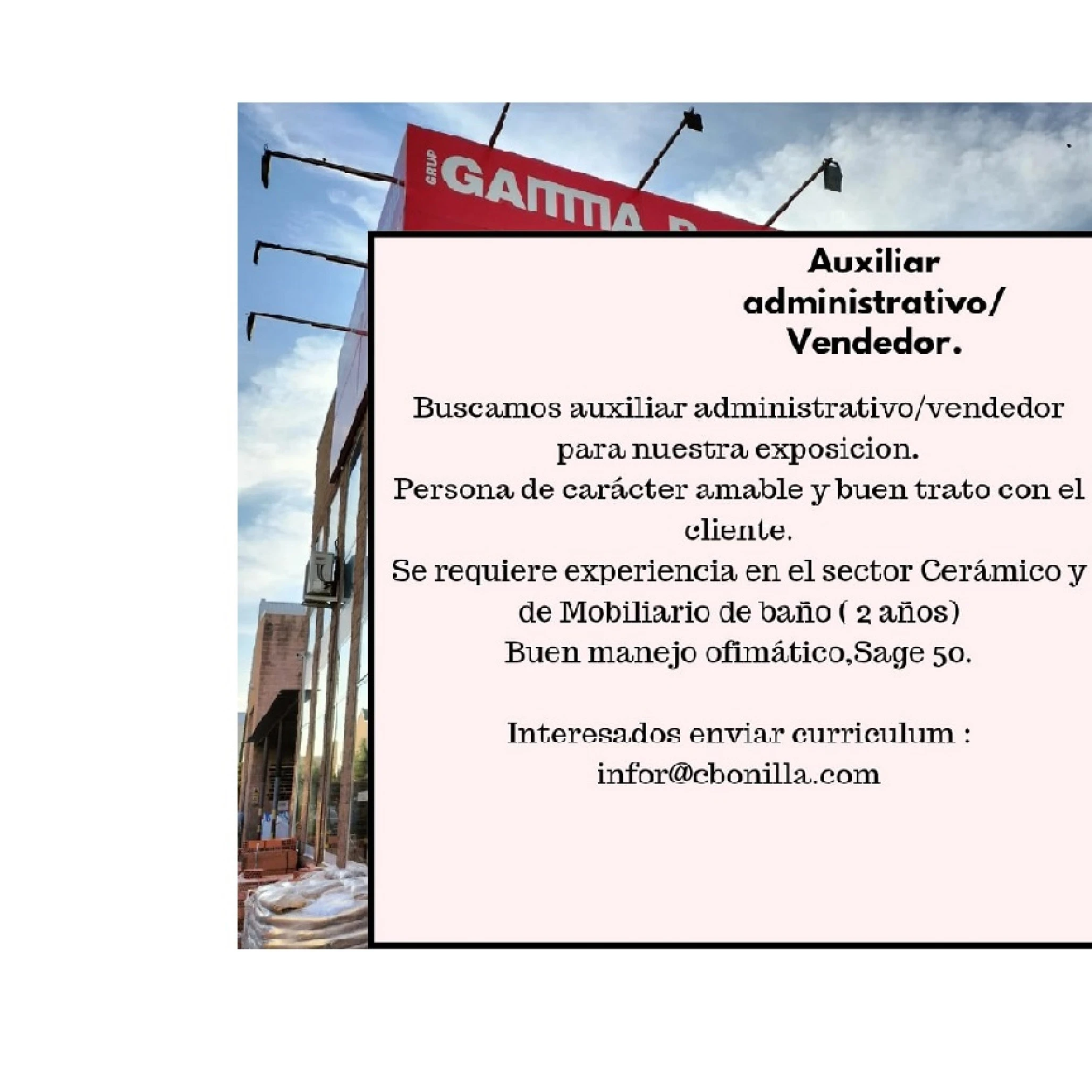 Buscamos administrativo/vendedor para nuestra exposición en Majadahonda